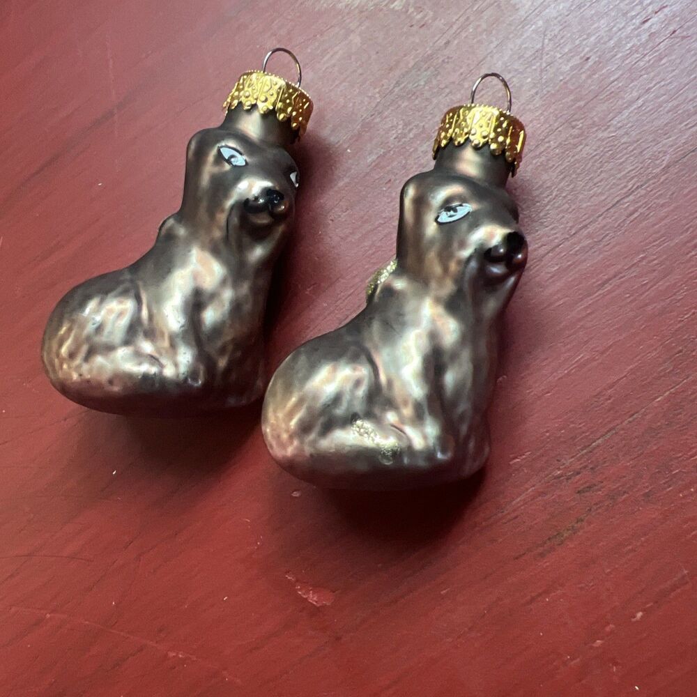 Vintage G&D Hand Blown Glass Christmas Ornaments  Yorkshire Terrier Dog Lot of 2